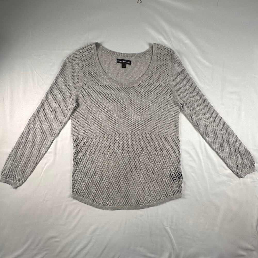 Rock & Republic XL Silver Metallic Open Knit Sweater